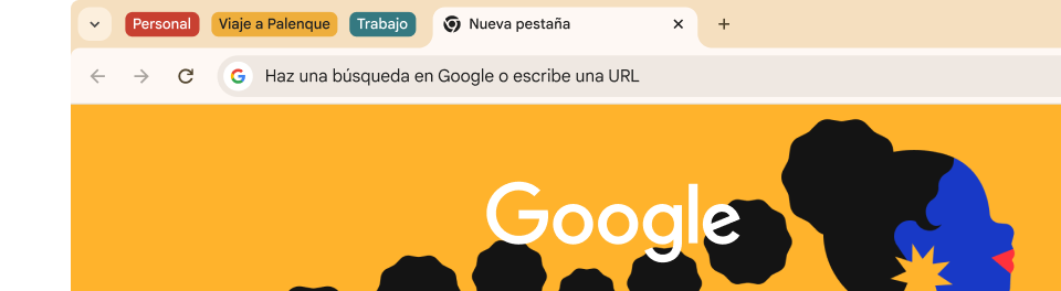 Una IU de navegador que ofrece tres grupos de pestañas: Personal, Viaje a Arches y Trabajo.